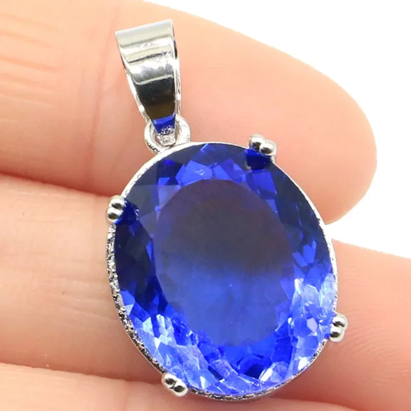 

4.5g 925 SOLID STERLING SILVER PENDANT Purple Amethyst Violet Tanzanite London Blue Smoky Topaz White CZ Woman's Engagement