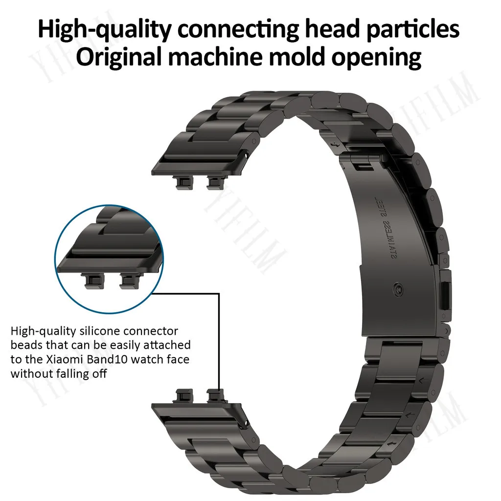 Premium Stainless Steel 3-Bead Watch Band with Butterfly Clasp Bracelet