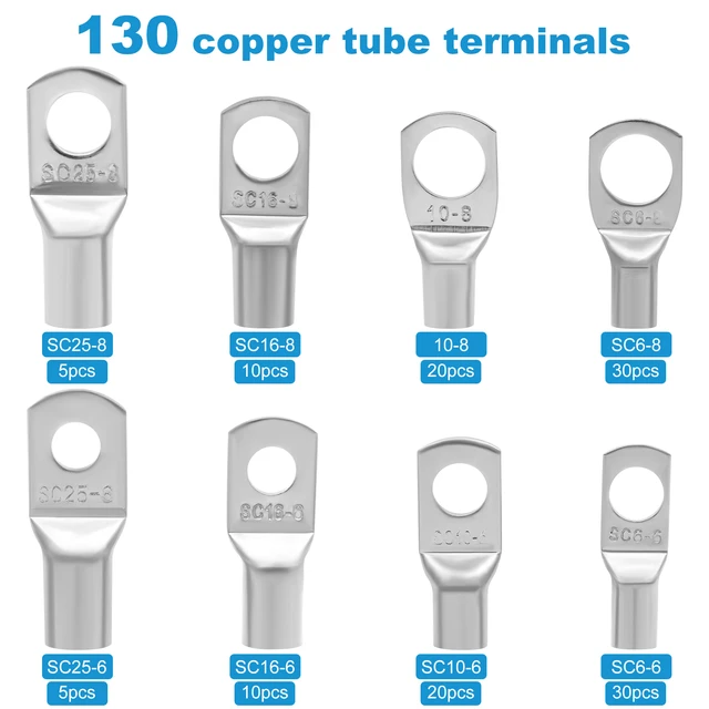 10 Pcs M10 Tinned Copper Wire Lugs - SC25-10 Battery Cable Terminals For 25mm² Automotive & Marine Wiring