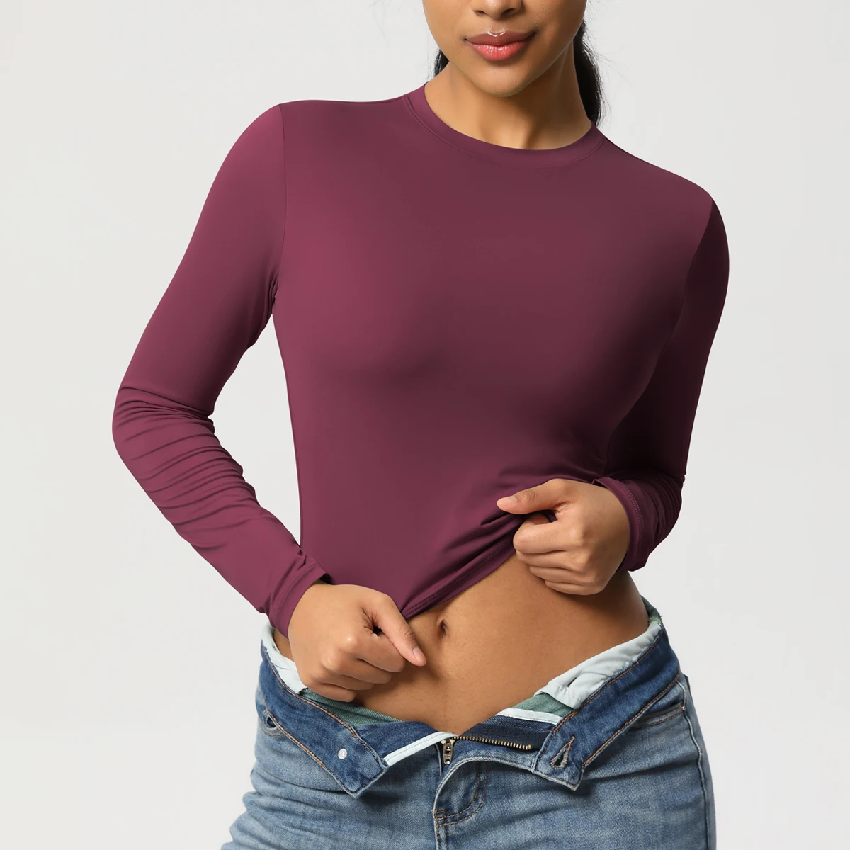 Sports T Shirt Yoga Top Yoga Shirt Sports Shirt Women's Solid Color Nylon Tight Yoga Long Sleeve Gym Sports Breathable Sweat Absorbent Outdoor