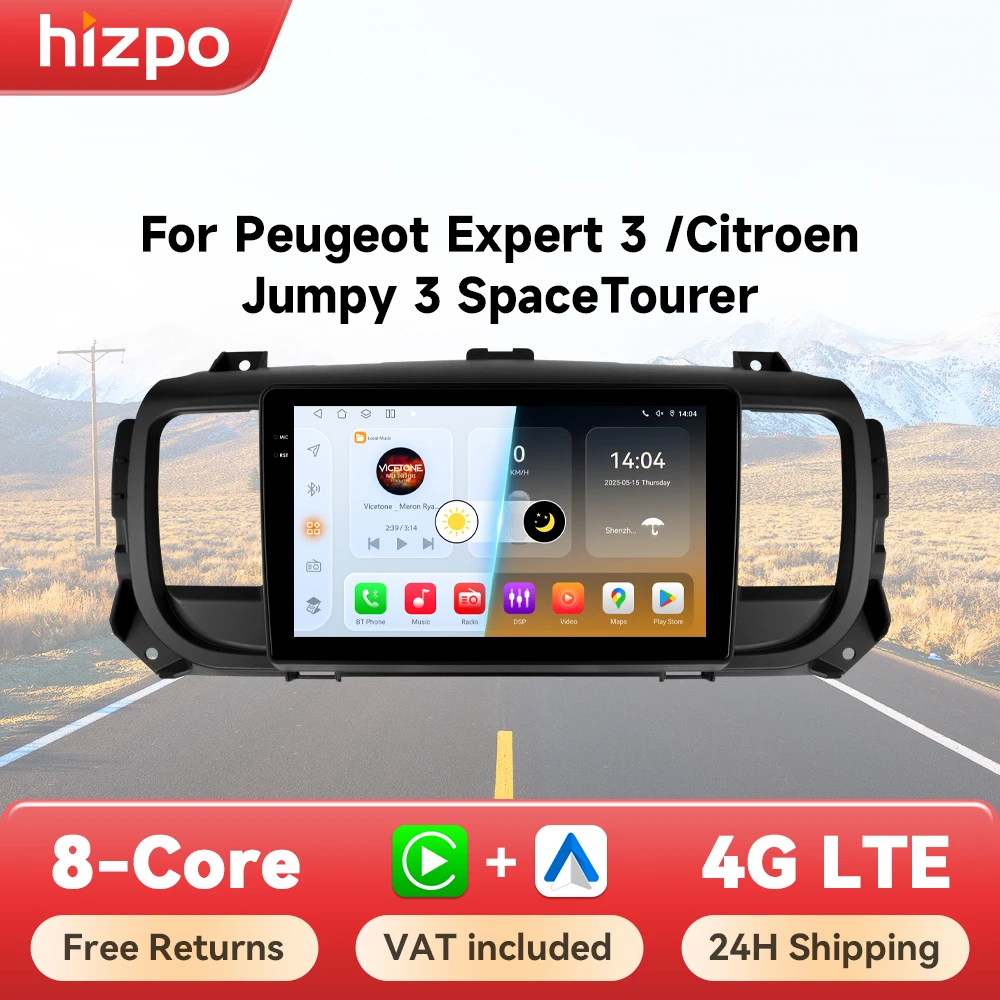 Hizpo inalámbrico CarPlay Android Auto para Peugeot Expert 3 Citroen Jumpy 3 SpaceTourer 2016 - 2021 Radio de coche vídeo Multimedia GPS 1