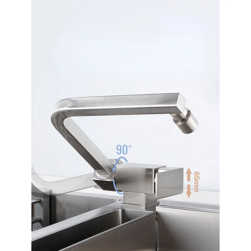 Black Folding Kitchen Faucet Thickened Brushed Square  Hot And Cold Brass Arbitrarily Rotation Vegetable Basin