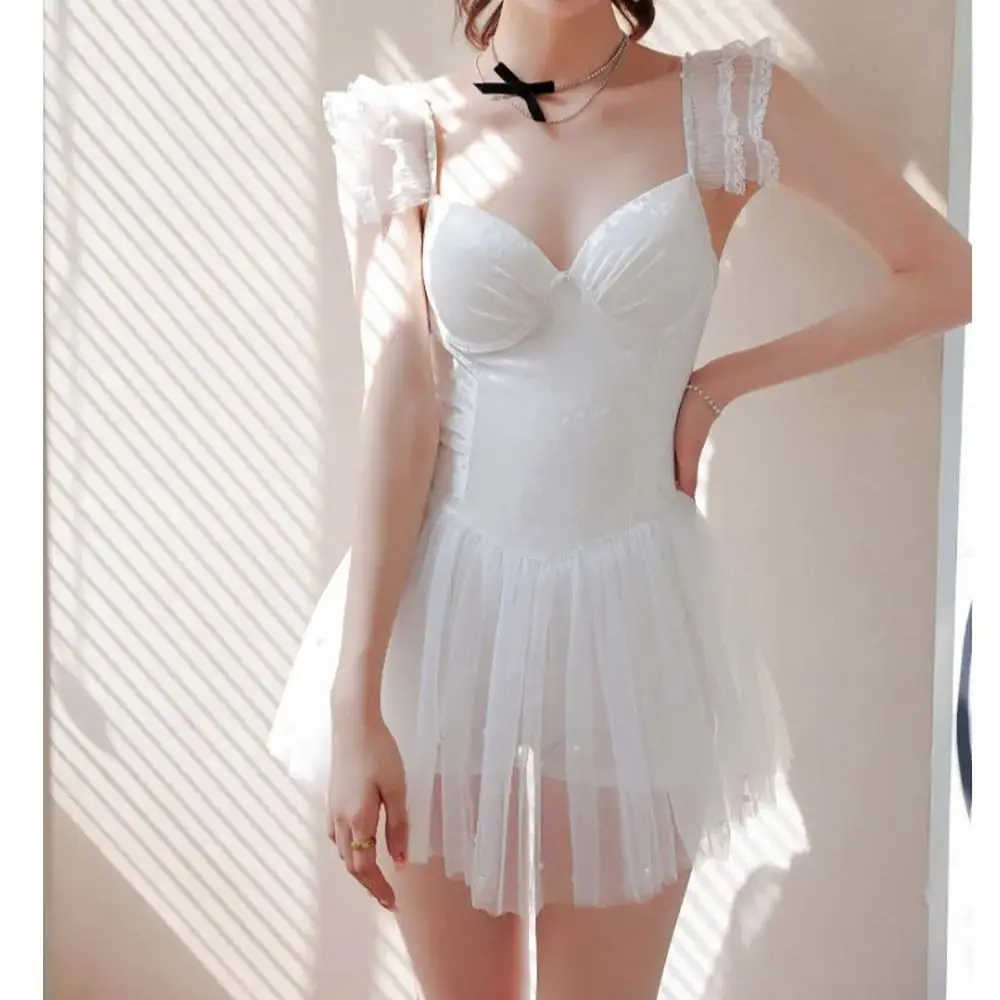 2024 korean style Monokini Swimsuit Women'S One-Piece Sexy College Style Skirt Beach Wear Sexy White Swimwear For Women