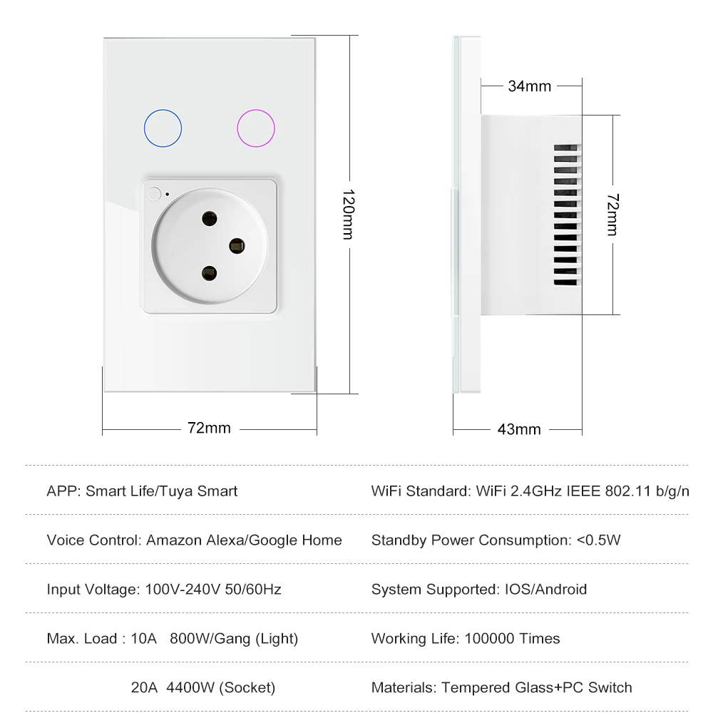 Smart Light Switch and Socket,Israel stand Plug,Back Light Adjustable,Work for A