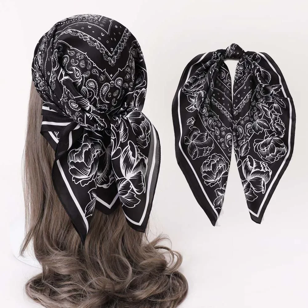 

Paisley Print Handkerchief Silk Satin Hijab Scarf For Women Bandana Head Hair Scarves 70*70CM Square Hairband Neck Scarfs Ladies