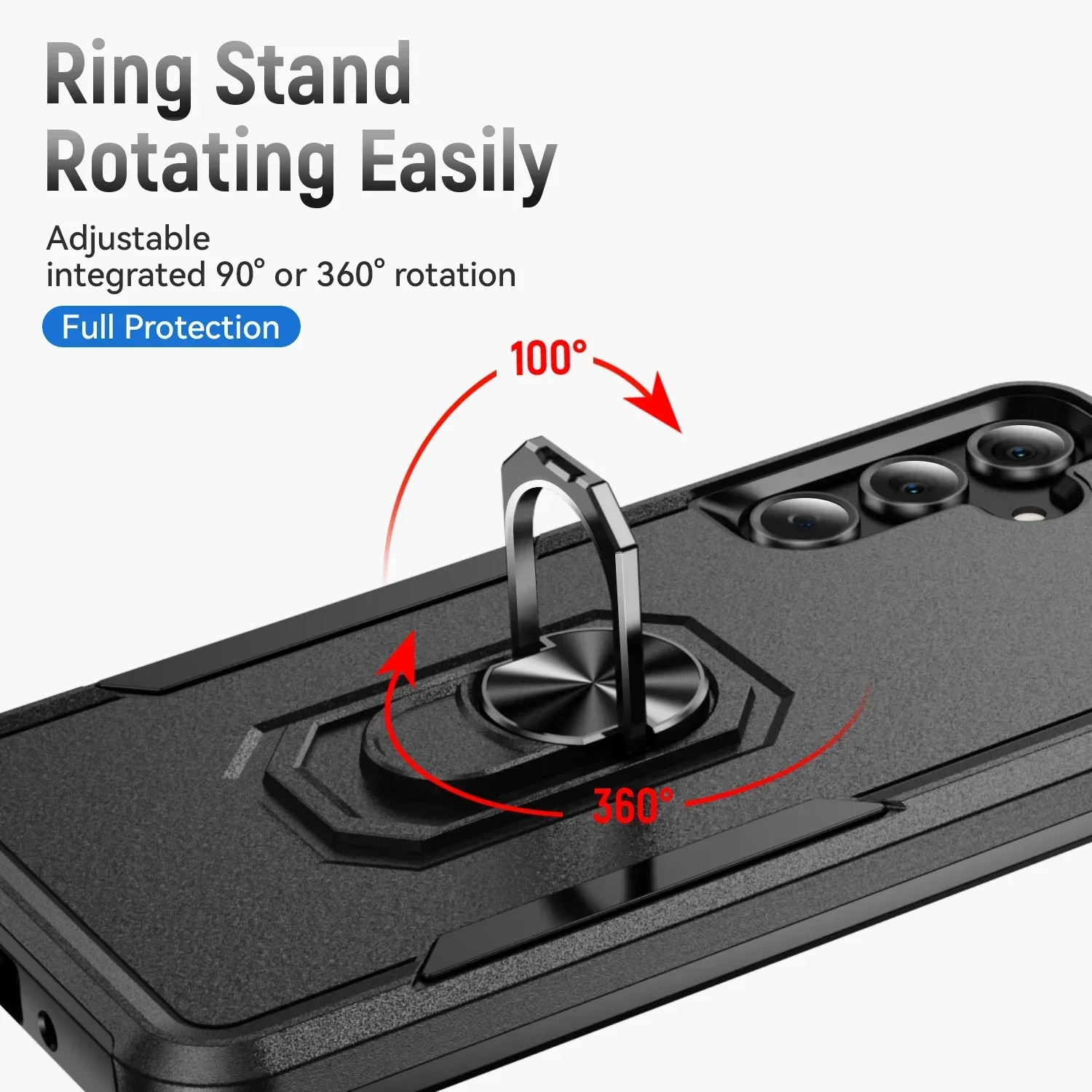 Durable Metal Ring Holder Phone Case with TPU Frame and Plastic Back Cover