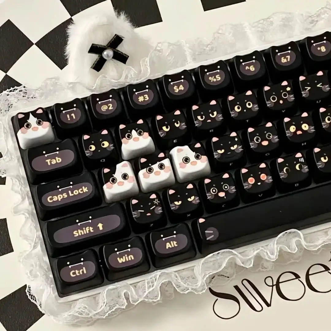 MAO-Black Cat Keycaps, Teclado Mecânico, PBT, Quadrado,