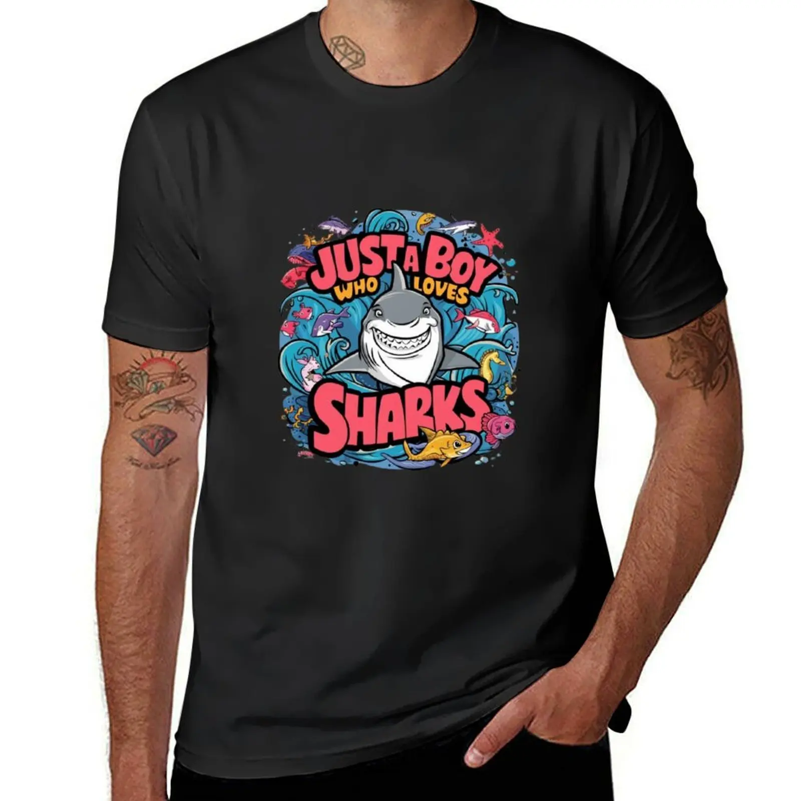 

just a boy who loves sharks T-shirt plain customs design your own t shirts men