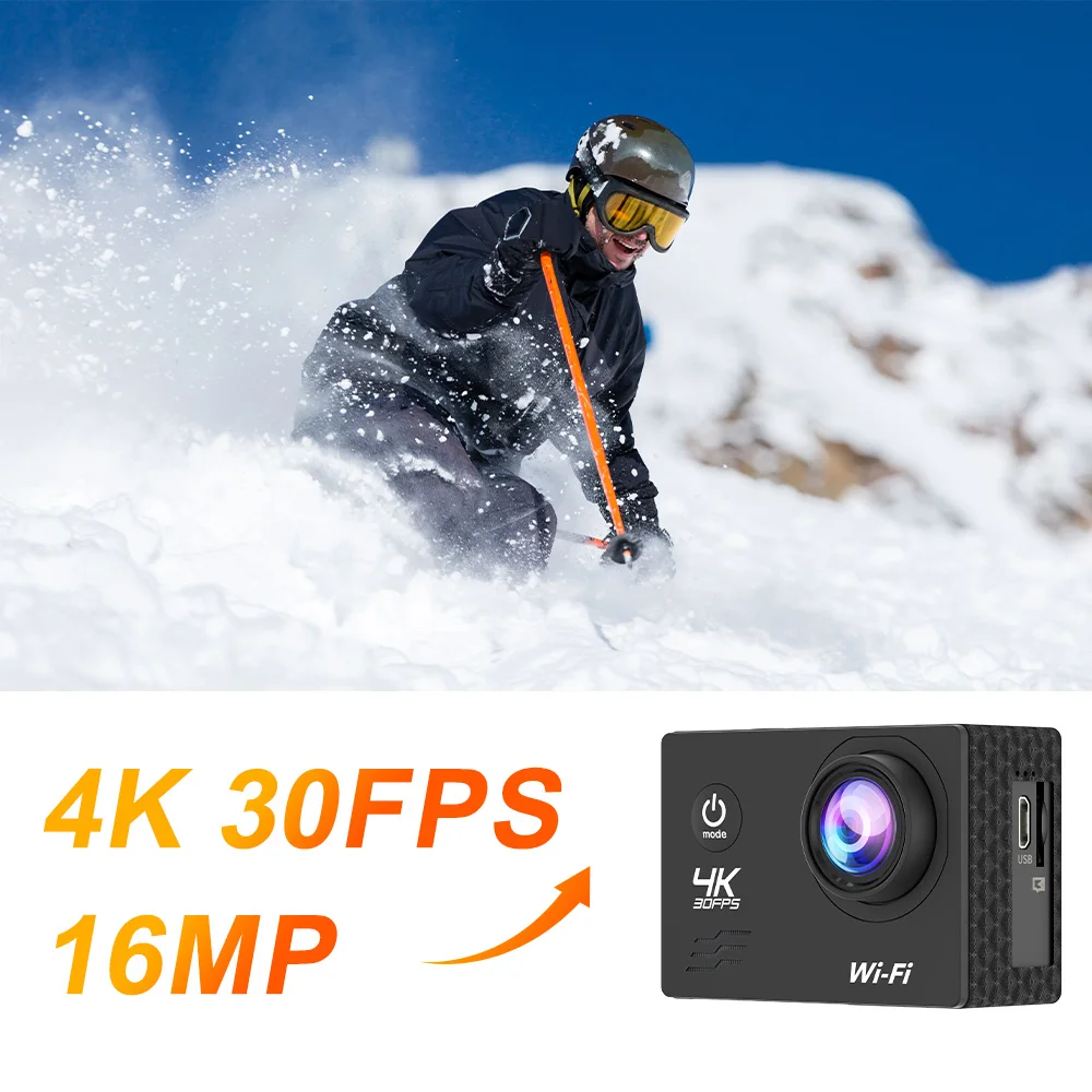 Action Camera AT-Q1 Ultra HD 4K30FPS 16.0MP Wi-Fi 2.0" Screen 170D DVR Webcam Underwater 30M Helmet Video Recording Sport Camera 3