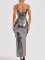 Sexy Shiny Patent Leather Slim Bodycon Maxi Dress Women Sleeveless Backless Skinny Long Dress Elegant Club Party Vestidos - Image 4