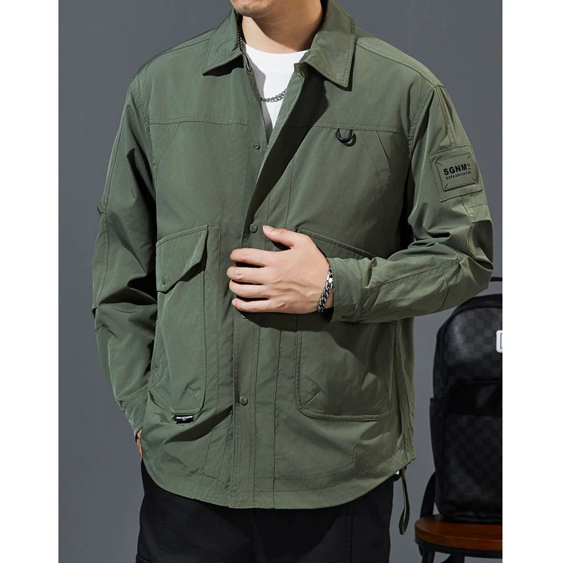 New Cargo Jacket Men Autumn Spring Shirt Fashion Casual Solid Man Coat Outwear Windbreaker Chaqueta Men's Clothing Top 5