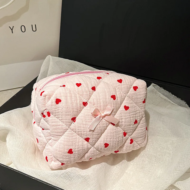 Fashion Flower Quilted Makeup Storage Bag Portable Travel Organizer Cosmetic Toiletry Pouch Cute Make Up Handbag Clutch Purse