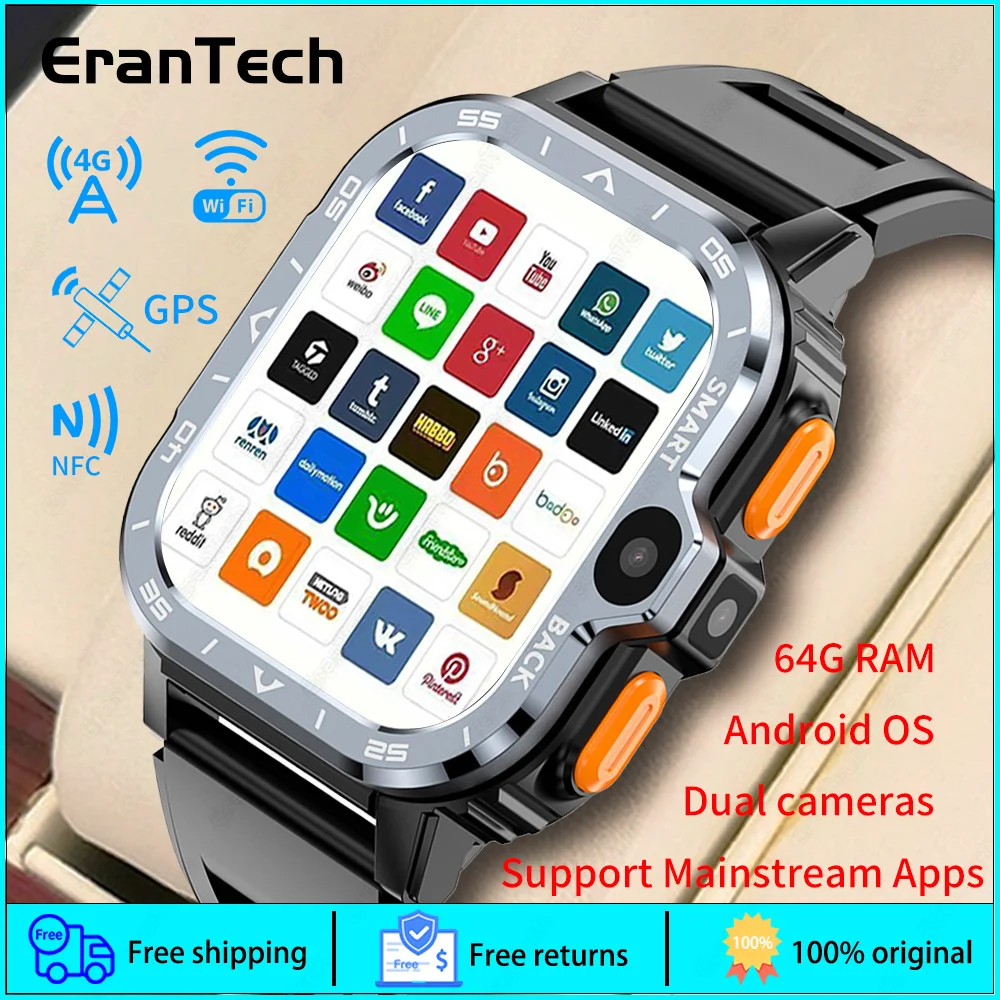 스마트워치 GPS 와이파이 SIM 카드, NFC 듀얼 카메라, 견고한 16G 64G ROM 저장 장치, 구글 플레이, IP67 심박수, 안드로이드 스마트 워치, 4G LTE