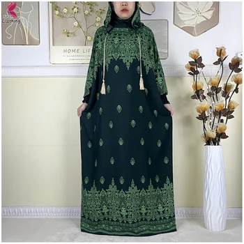 2025 Latest Cotton Abaya Double Hat Muslim Ramadan Prayer Clothing Casual Robe Long Sleeves Loose Woman Islam Prayer Clothing