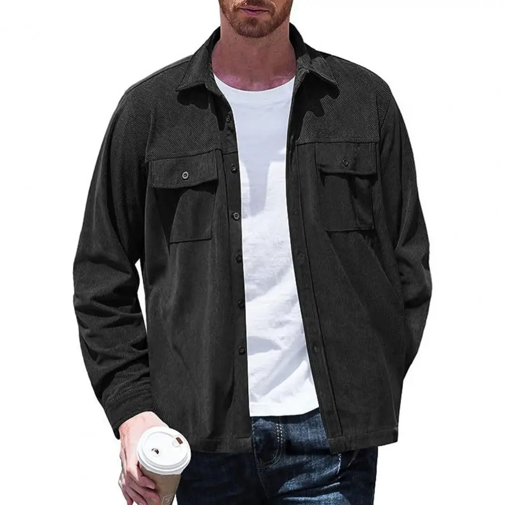 

Fall Spring Jacket Men Lapel Loose Solid Color Long Sleeve Single-breasted Pockets Streetwear Buttons Men Coat chaquetas hombre