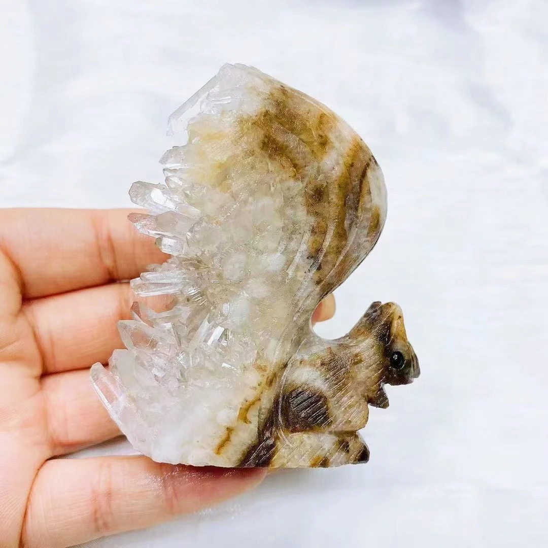 

Natural Clear Quartz Cluster Squirrel Citrine Crystal Hand Carved Statue Healing Home Decor Ornament Animal Figurine Gift