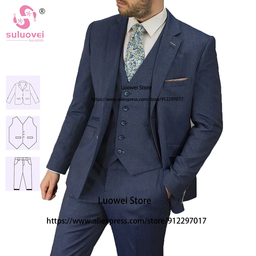 

Classic Navy Blue Suit For Men Slim Fit 3 Piece Pants Set Formal Groom Wedding Party Prom Tuxedo Blazer Terno Masculino Completo