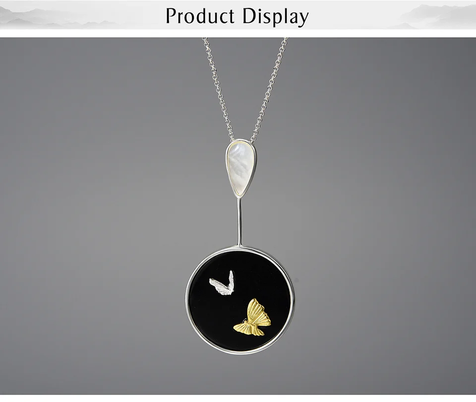 Silver Round Natural Agate Stone Butterfly Pendants and Necklaces