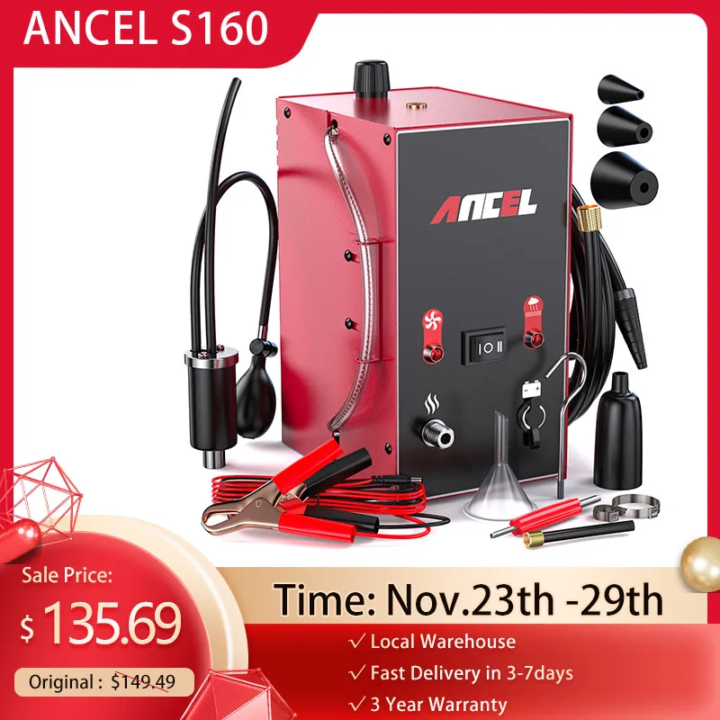 

ANCEL S160 Car Smoke Leak Detector EVAP Smoke Machine Vacuum Tester Fuel Pipe Leakage Locator for Car Motorcycle
