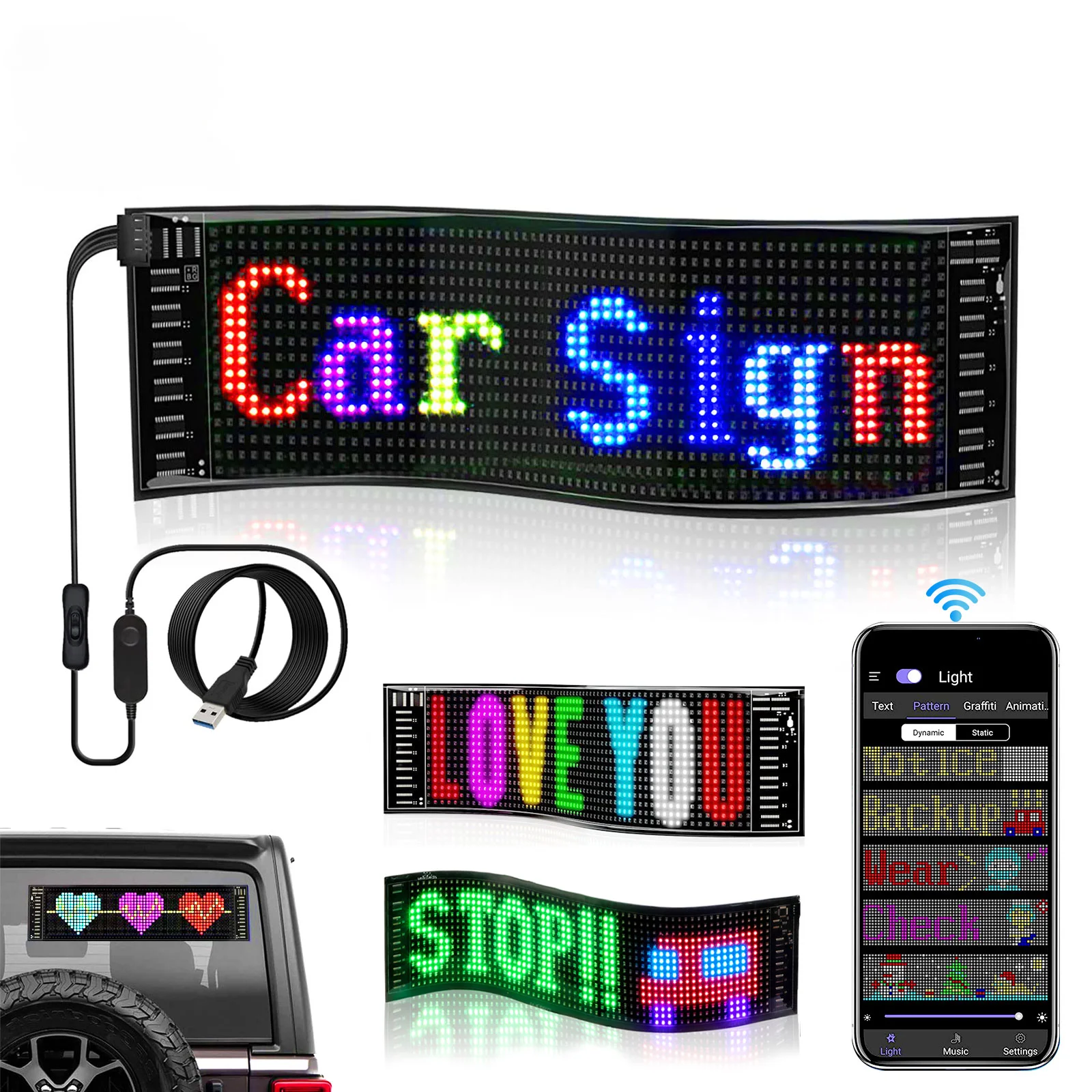 

LED Matrix Pixel Panel Car Display Scrolling Bright Advertising LED Signs, Flexible USB 5V LED Car Sign Bluetooth App Control