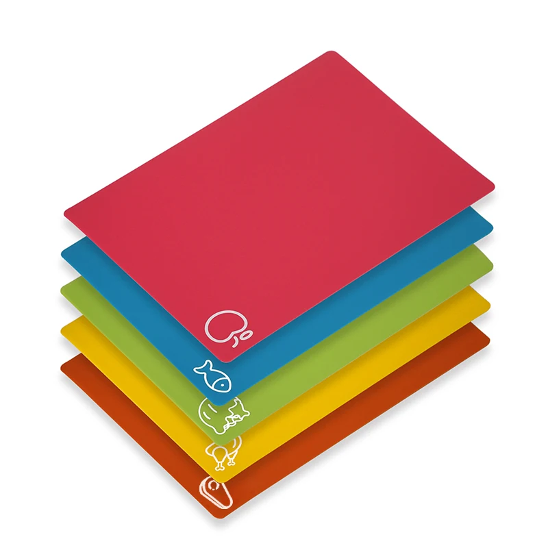 5 Pieces Flexible Cutting Boards BPA Free Plastic Non Slip Mat For Kitchen Meat Vegetables