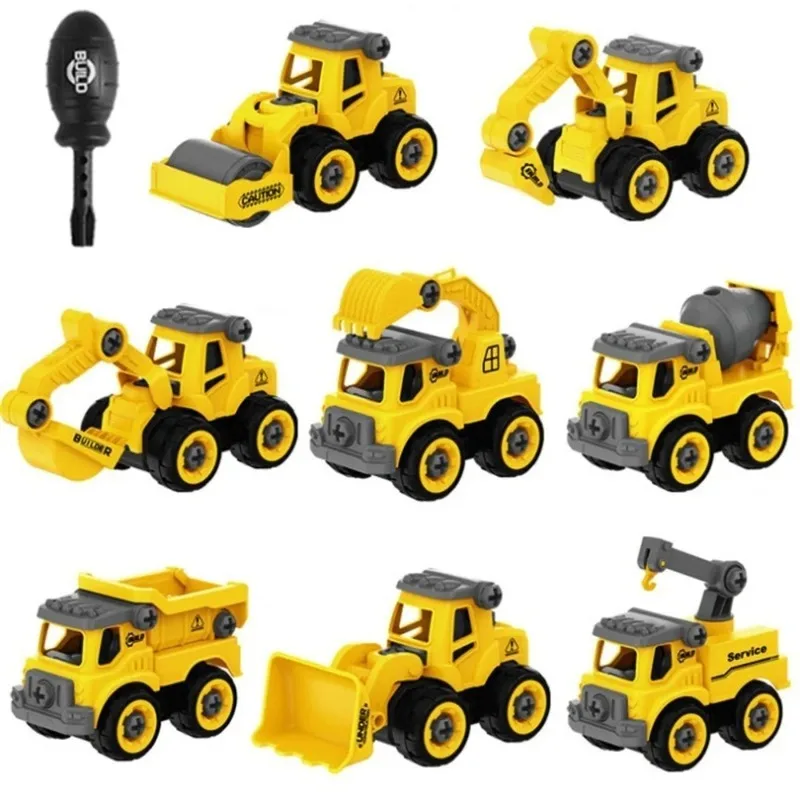 Engineering Vehicle Toys Kids Construction Excavator Tractor Bulldozer Fire Truck Models DIY Screw Game Boys Toys Children Gifts