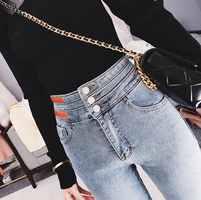 topshop jeans 2022 Trend Women's High Waisted Light Urban Blue Jeans Korean Fashion Tight and Thin Light-colored Pencil Boots Pants Aesthetic tommy jeans