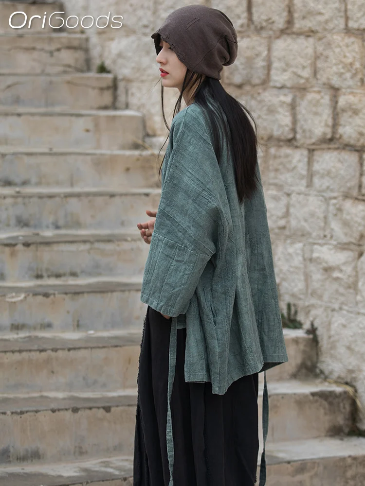 OriGoods Oversized Kimono Shirt Woman Vintage Loose Kimono