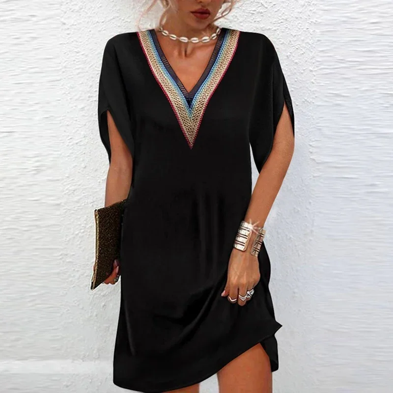 

Sexy Skew Collar Bow Satin Party Dress Women Spring Patchwork Elgant Office Lady Dress Summer One-shoulder Sleeveless Lady Dress