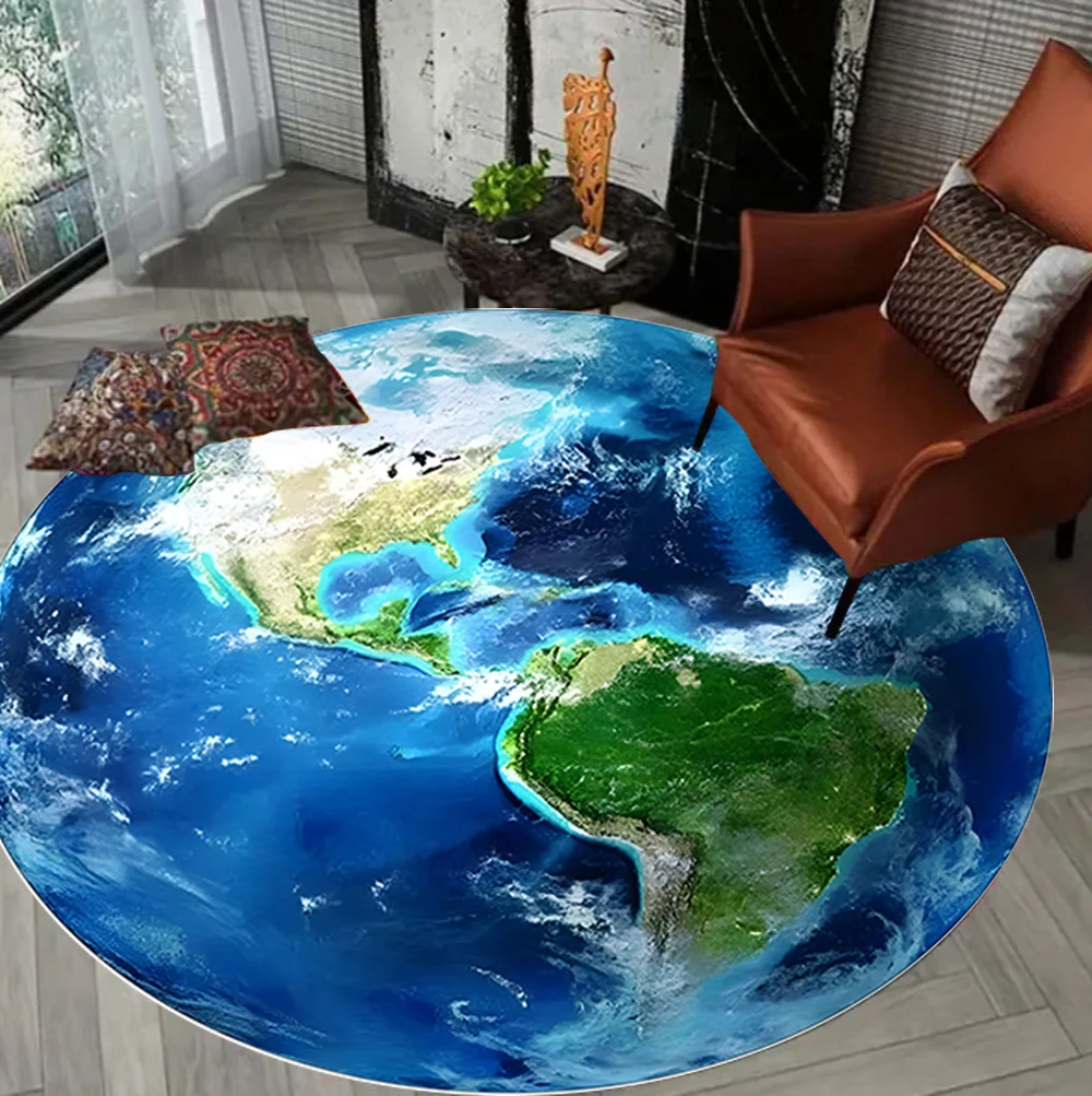 Round Earth Globe Rug Non-slip Living Room Carpet Bedroom Floor Mat ...