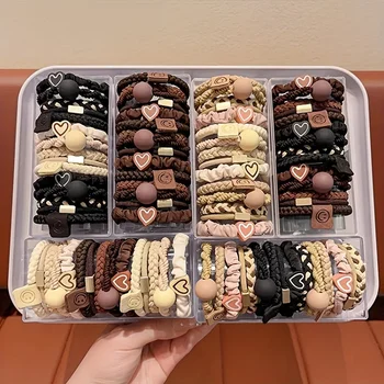 Boho Chic Women's Hair Ties Set - Cute Heart Charm & Bead Elastic Headbands for All Hair Types, for Ponytails and Workouts 1