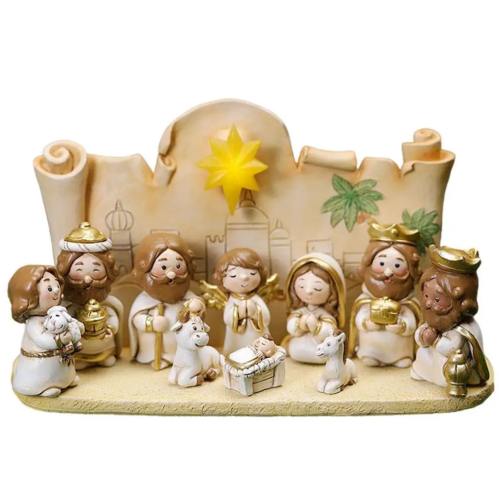

Holy Nativity Scene Set Xmas Tabletop Ornament Gifts Multicolor With Base