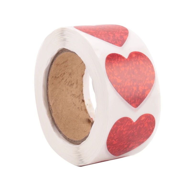 【CLEARANCE】Valentine's Day Glitter Heart Stickers,Red Heart Stickers Roll,Heart Labels For Anniversaries Wedding(500Pcs/Roll)