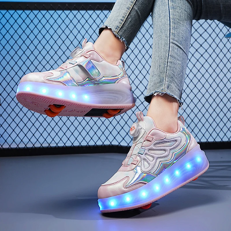 Roller Skate Shoes 4 Wheels Sneakers Children Boys Led Flashing Light Gift Girls Fashion Sports Casual Led Light Kids Toys Boots