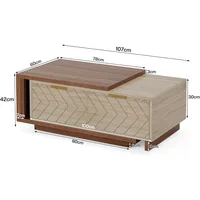 Extendable Coffee Table 42"-65" Length Adjustable Reversible Wood Coffee Table W/ 2 Storage Drawers Rectangular Dual-Tone Table 2