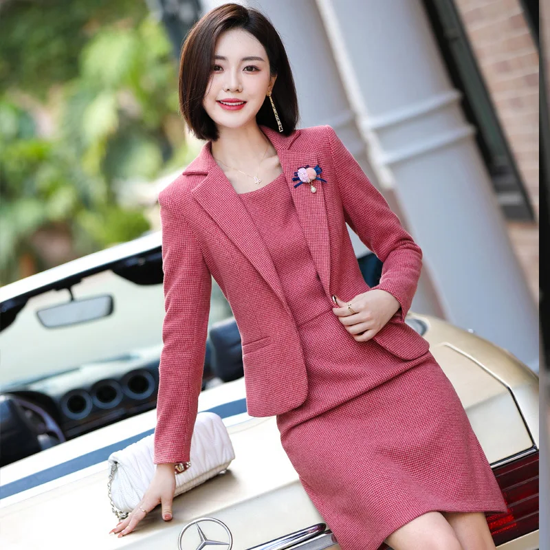 Apricot suit women early autumn new skirt suit professional temperament senior sense suit business long-sleeved suit