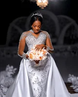 Mermaid Wedding Dress Spark Crystals, Removable Satin Skirt