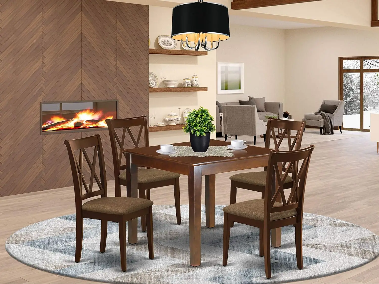 

East West Furniture OXCL5-MAH-C Oxford 5 Piece Set for 4 Includes a Square Table and 4 Linen Fabric Kitchen Dining Chairs