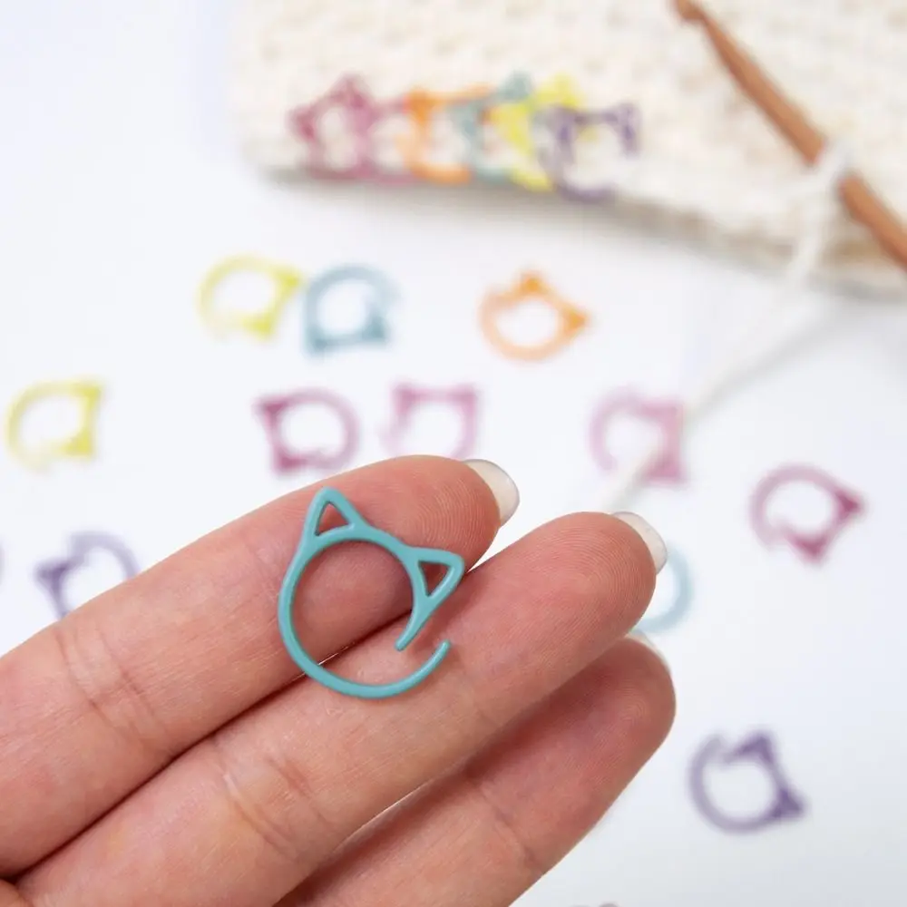 24Pcs Colorful Cat Ears Crochet Stitch Markers Metal Knitting Locking DIY Weaving Tools