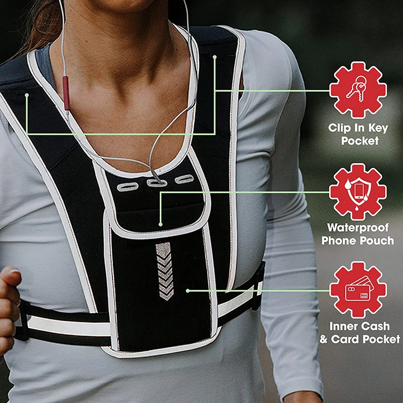 Reflective Vest High Visibility Bike Motorcycle Night Safety Riding Soft Vest Bag Multi Pockets Adjustable Running Sports Bag reflective safety vest