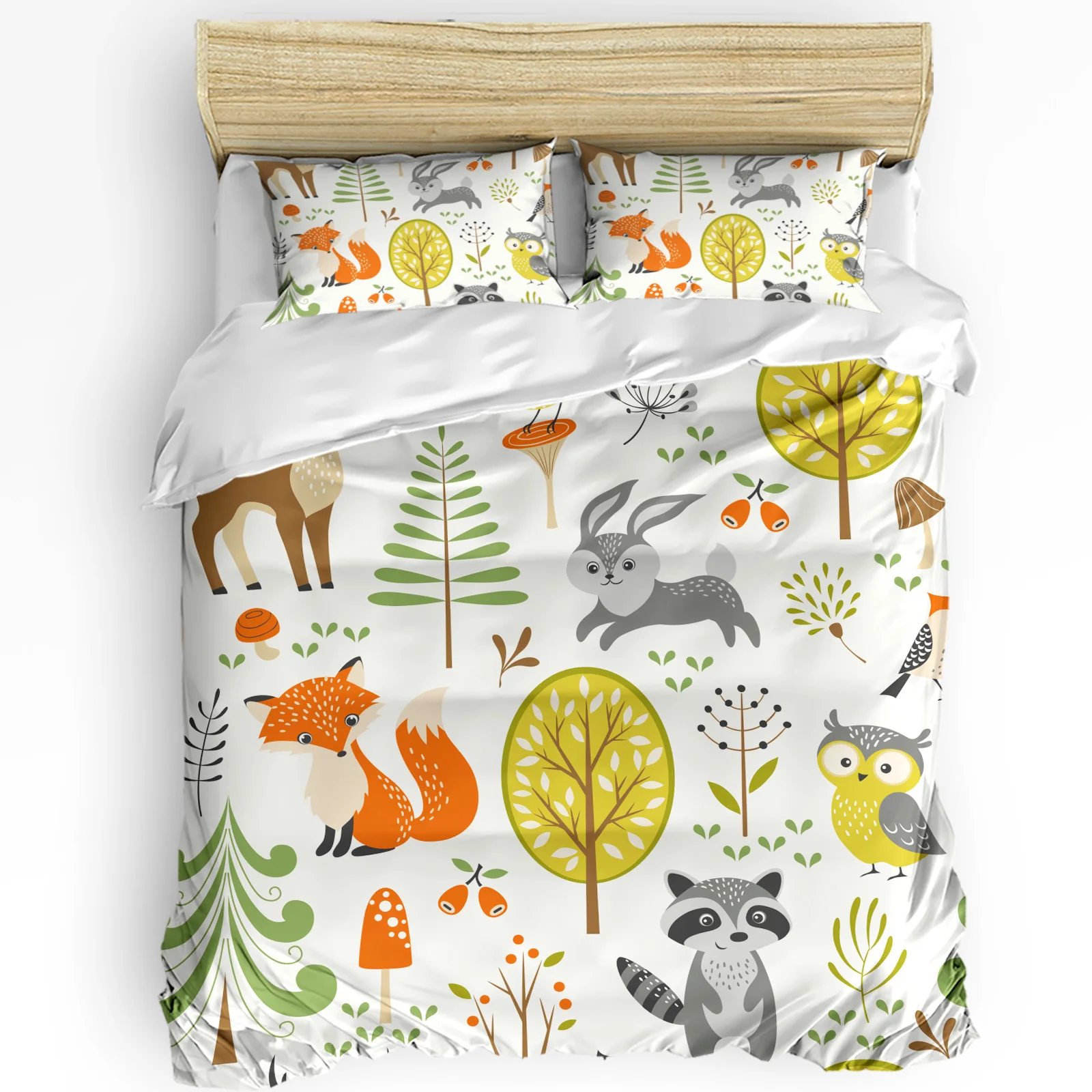 

Forest Cartoon Animals World Fox Bunny Owl Bedding Set 3pcs Duvet Cover Pillowcase Quilt Cover Double Bed Set Home Textile
