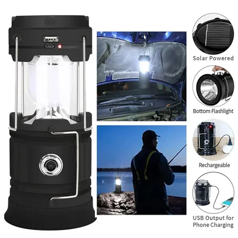 Collapsible Portable LED Camping Lantern Waterproof Solar USB Rechargeable  LED Flashlight Survival Kits for Indoor Outdoor Home - AliExpress
