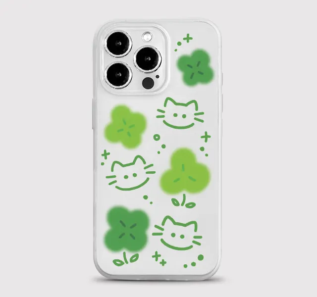 INS Vierblättriges Kleeblatt Katzen-Handyhülle für Samsung S26 S25 S24 S23 S22 S21 S20 FE Note20 Note10 Plus Ultra Lite Edge 5G Soft Cover