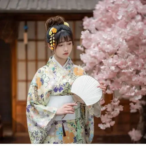 

Japanese Traditional Kimono Cardigan Women Dress Bath Robe Yukata Geisha Cosplay Clothing Asian Performance Photoshooting