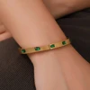 Trendy Chic Green Cubic Zircon Stainless Steel Bangle Bracelet for Women Charm Texture Simple Gold Color Open Bangle Accessories 3