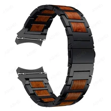  20mm No gaps strap for samsung galaxy watch 4 classic band 42mm 46mm galaxy watch4 5 band 44mm 40mm 5pro 45mm steel wooden strap 