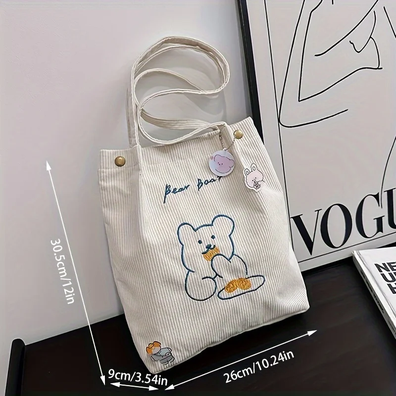 Women's Corduroy Tote Bag, Multi Purpose Fashion Shoulder Bag, Artistic Stripe Plush Handbag for Women College Student Daily Use