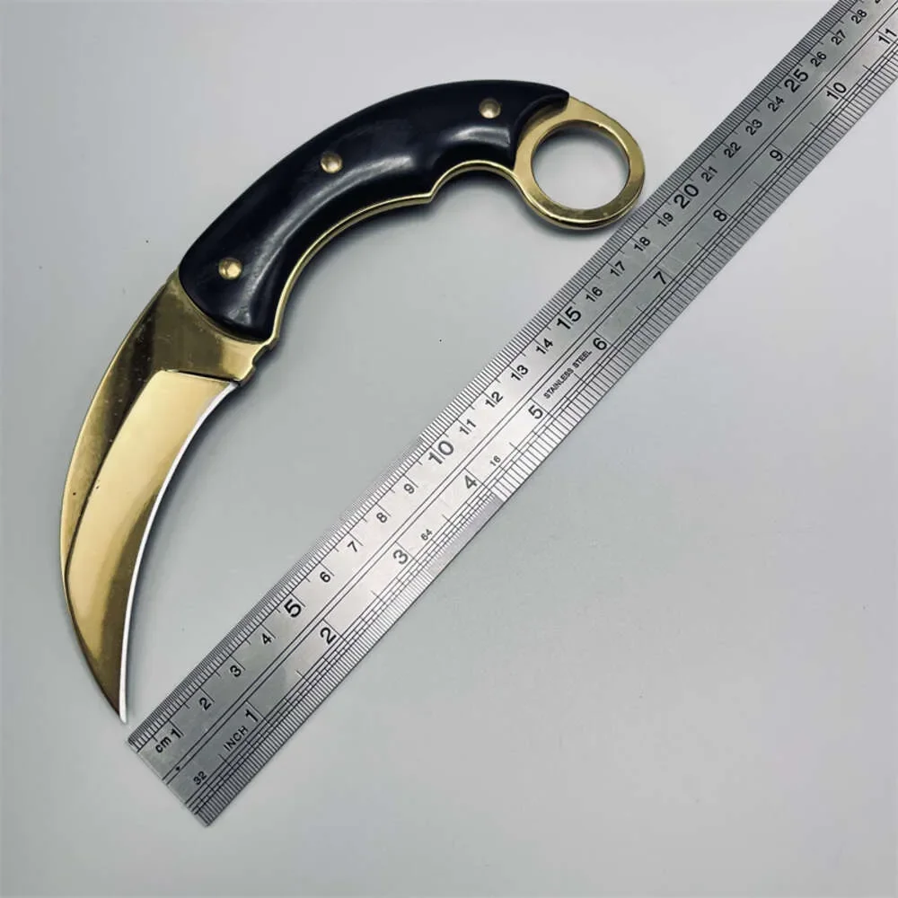 Coltello Tattico Ztech 8.5 Pollici Mt-20-84Gd Lama Fissa Karambit Finitura Oro Con Guaina In Nylon