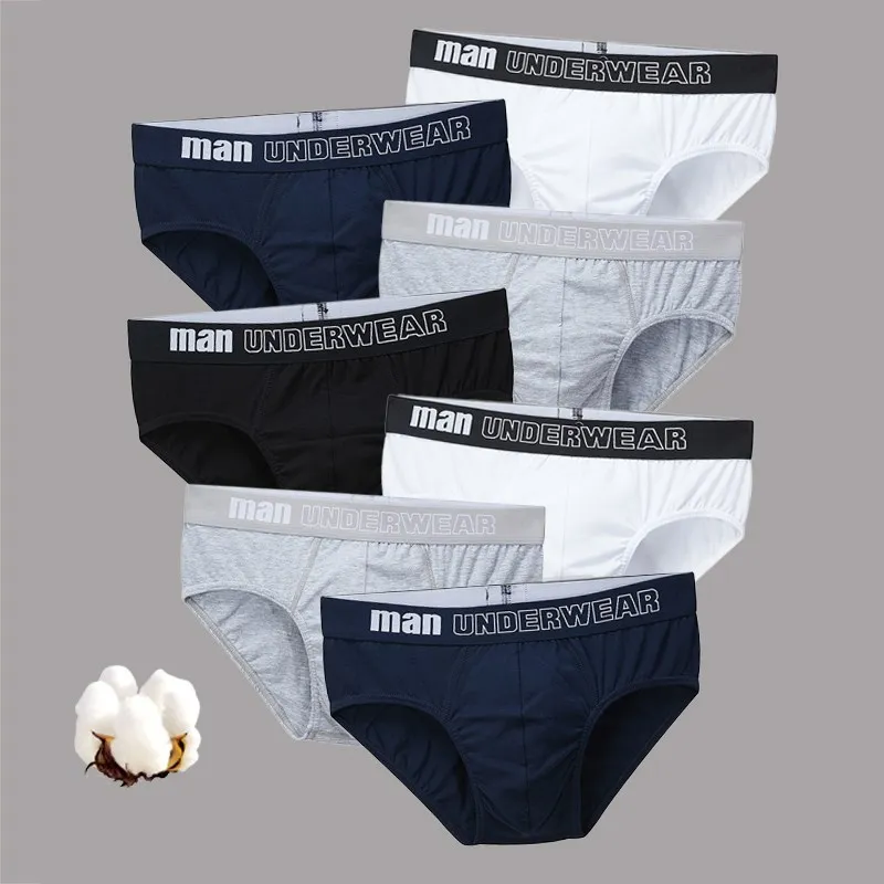 6PCS High Elasticity Men Briefs Solid Color Man Underpants Cotton Male ...