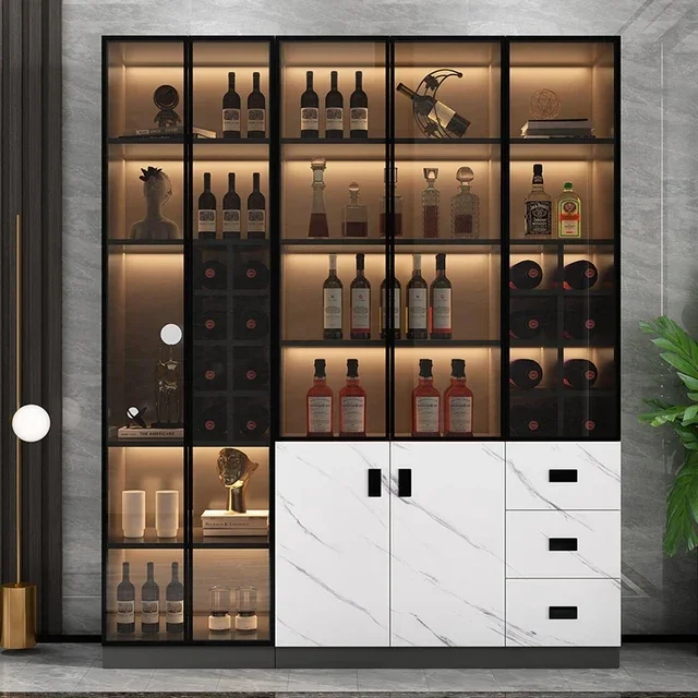 Modern Living Room Furniture Stainless Steel Whiskey Wine Display Bar Cabinet